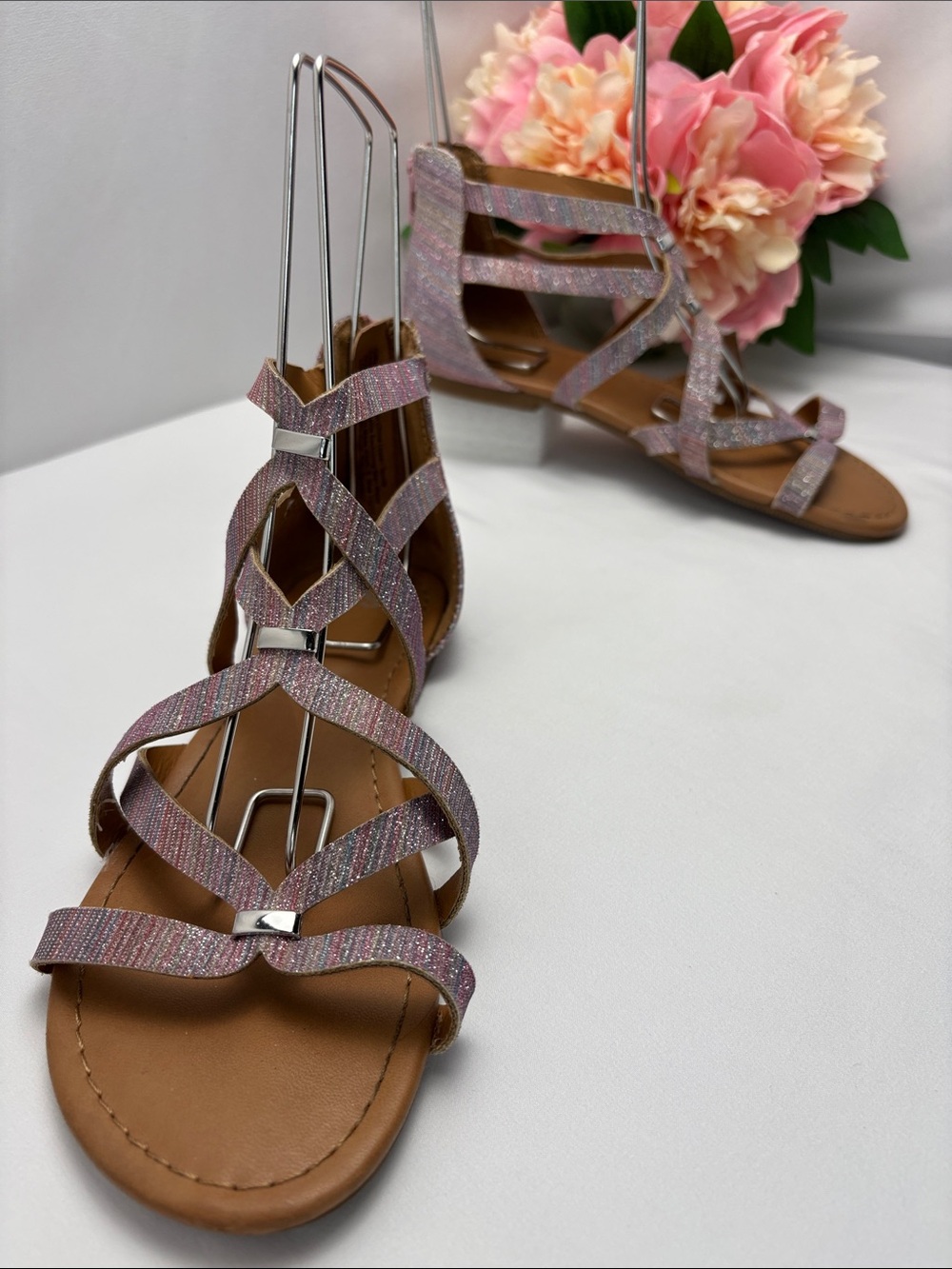 SO Girls 5 Pink/Purple/Blue Glitter Strappy Gladiator Sandals #477